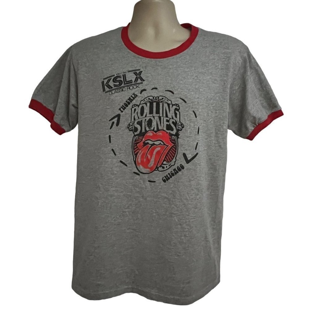 The Rolling Stones Rocker Graphic Ringer T-Shirt Medium Gray Red 50/50 Cotton